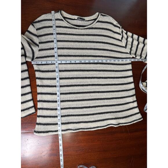 Zara Sheer Striped Sweater SZ Large Pullover Nautical Coastal Beach Cotton Blend - Picture 3 of 6